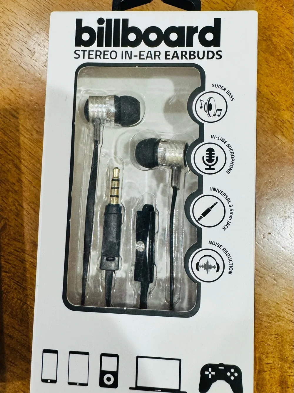 Billboard Stereo In-Ear Earbuds - 3 pair Black, Purple and Pink New